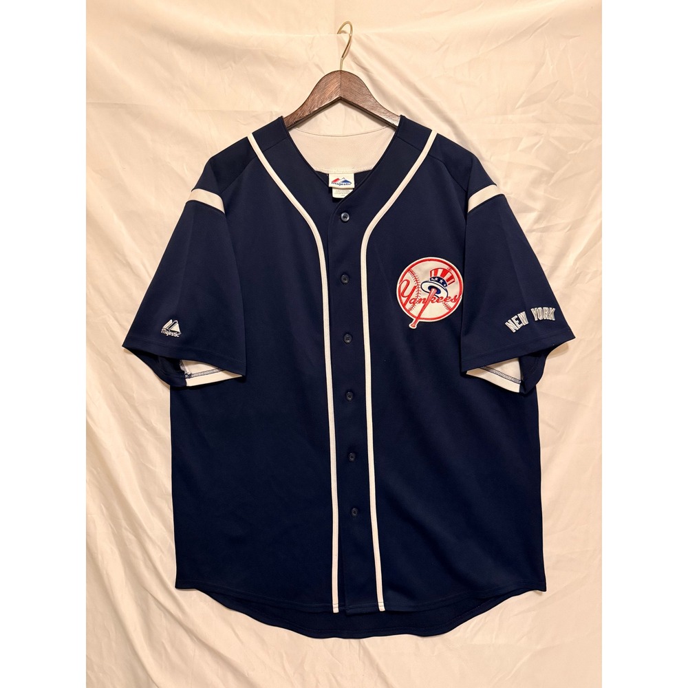 Majestic New York Yankees Derek Jeter 2 Baseball Jersey Navy Blue Mens Large